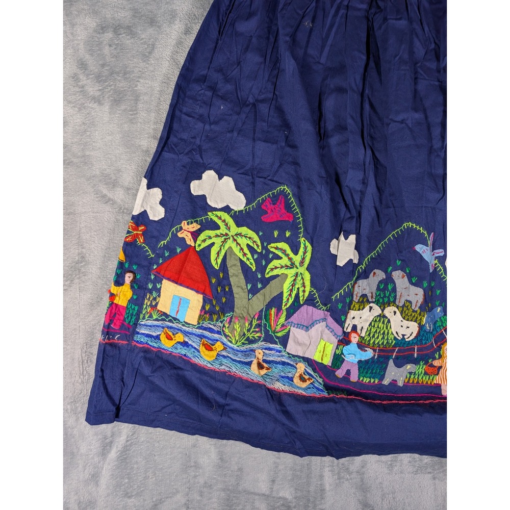 Cuyamuna Handmade Colombia Folk Art Embroidered Cotton Skirt Navy Blue 31L 13W - Picture 15 of 16